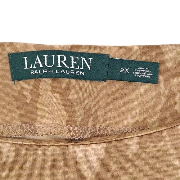 Lauren Ralph Lauren LRL Women’s Tan Snake Print Shift Dress Cap Sleeve Ponte 2X - Picture 6 of 8
